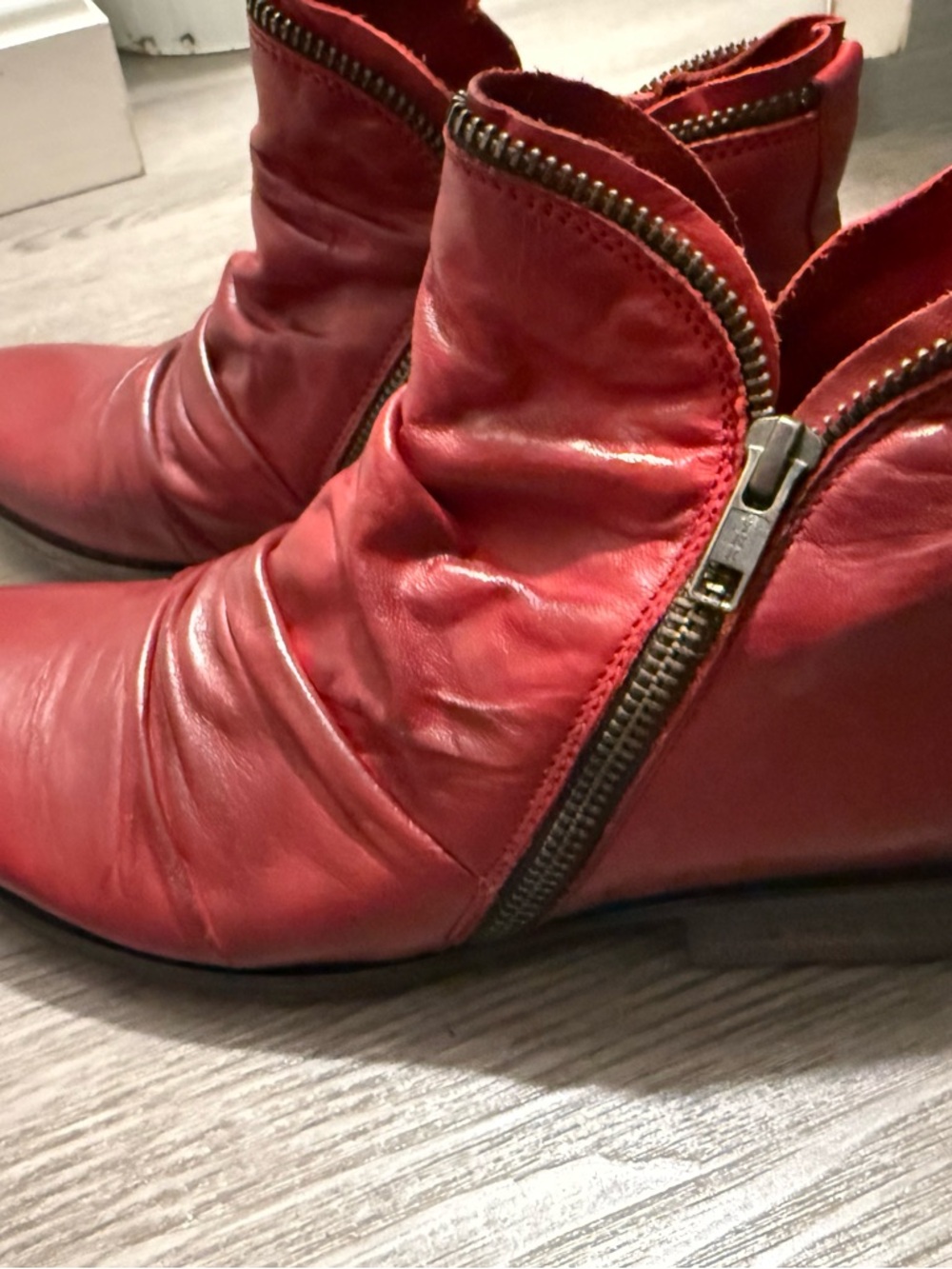 Miz Mooz Red Leather Ankle Booties with Side Zipper